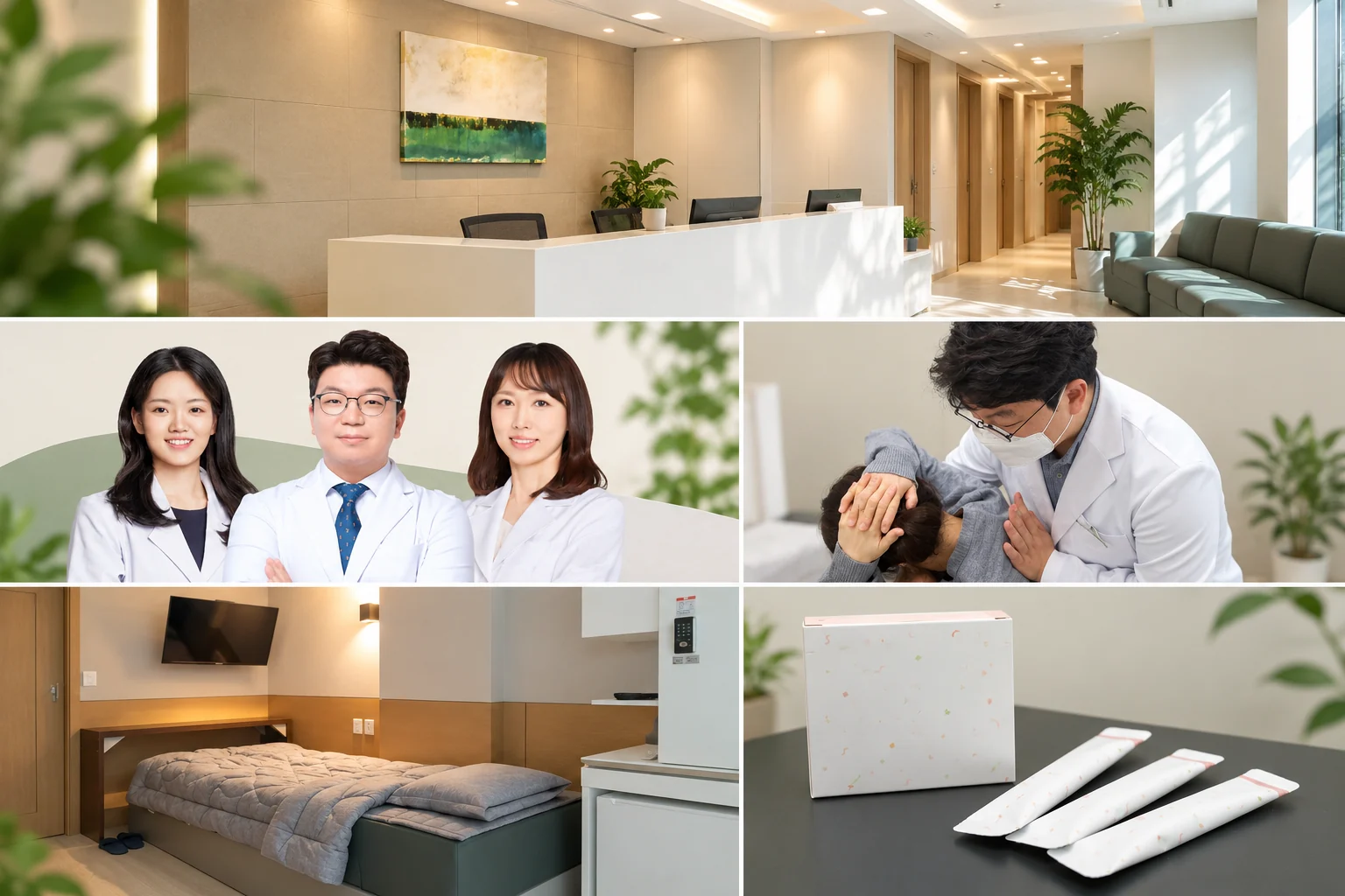 포레스트한의원 소개 이미지: 접수 공간, 의료진, 추나요법, 입원실, 건강관리 제품
